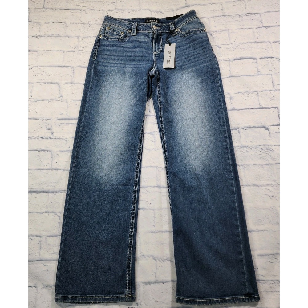 Fleur by Miss Me Jeans WOMENS SIZE 28X32 Slim Wide Leg Embellished Pockets Blue